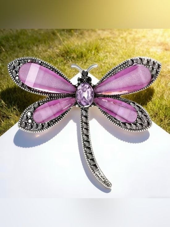 Elegant Pink Dragonfly Crystal Brooch - Women Jewelry