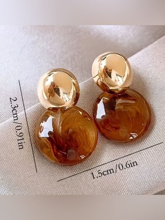 Light Brown Round Double Drop - Women's Jewelry Earrings