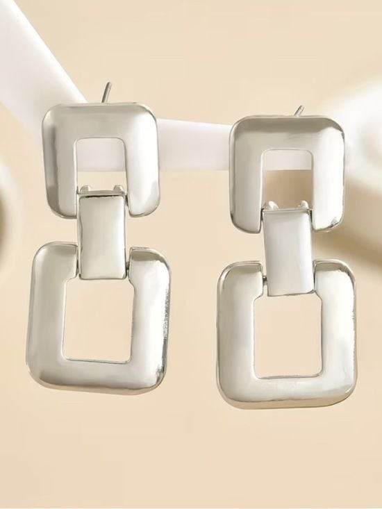 Silver Chic Geometric Linked Dangle Earrings