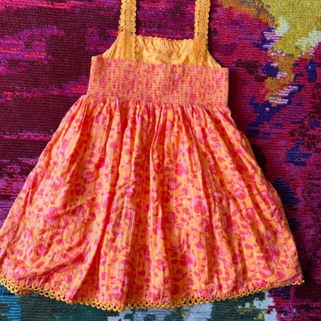 Joiie Orange Pink Patterned Kids A Line Dress  Sz 8