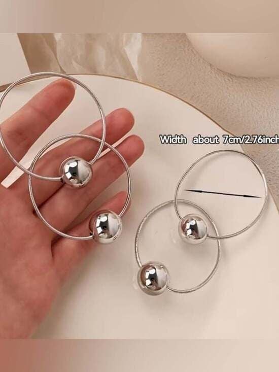 Sterling Silver-Tone Bead Hair Rings & Hair Tie Set - Silver