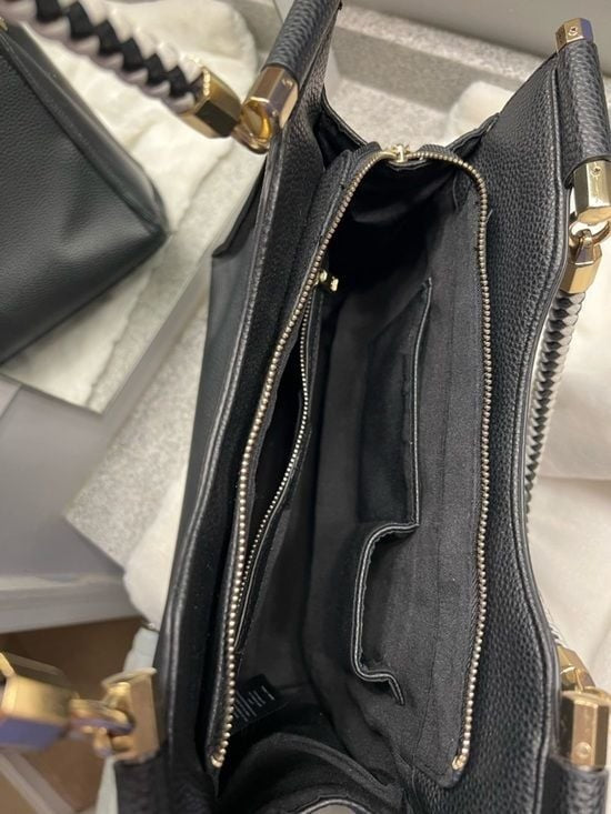 bebe Black Handbag with Black and White Braided Handles & Gold Hardware