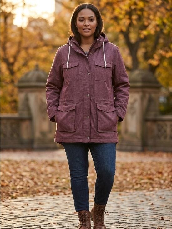 Duluth Trading Co Burgundy Hooded Utility Jacket