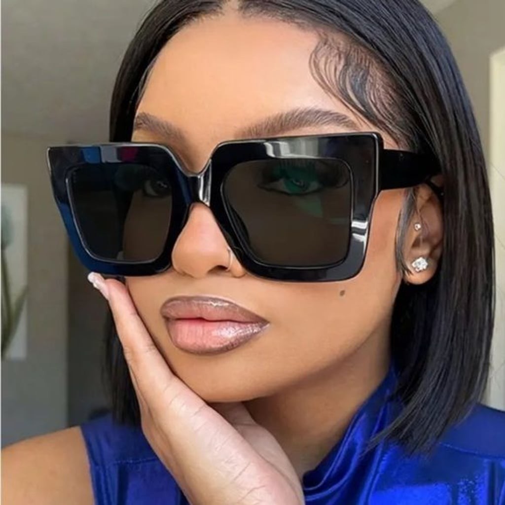 Womens Square Black Sunglasses Oversized Trendy Chic Style vintage