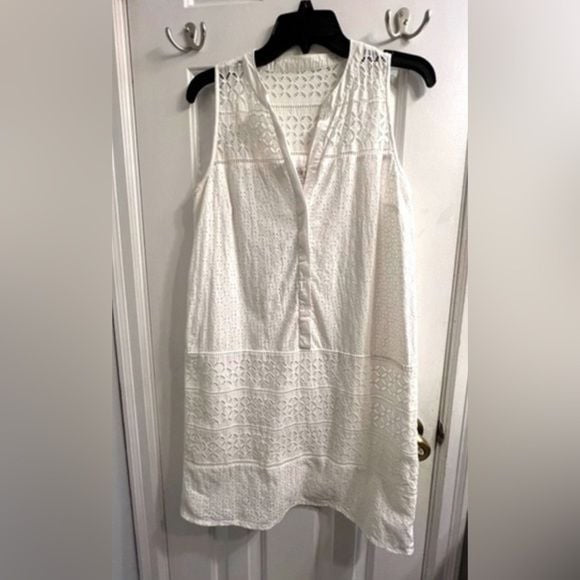 ANN TAYLOR LOFT Sleeveless White Eyelet Tunic Dress Sz 6
