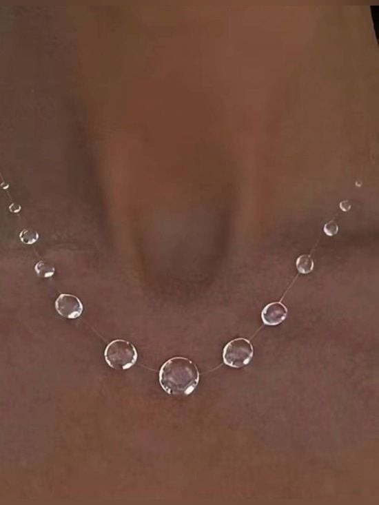 Delicate Clear Crystal Bead Necklace - Women Jewelry