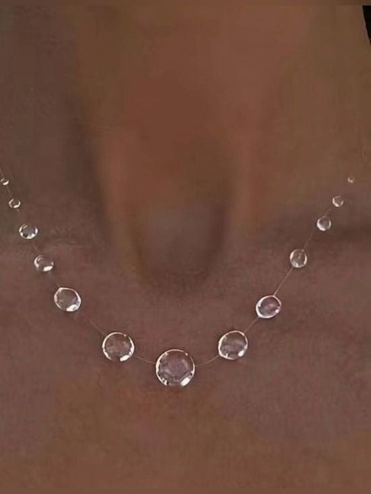 Delicate Clear Crystal Bead Necklace - Women Jewelry