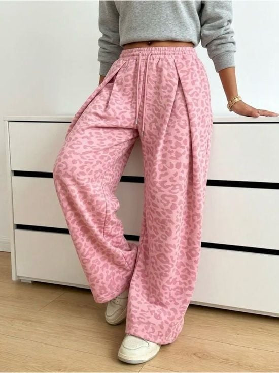 Shimmer Pink Leopard-Print Wide Leg Lounge Pants Large