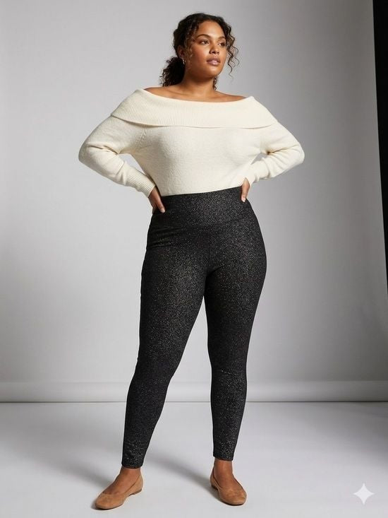 NWT Plus Size Sparkle High-Waist Leggings in Black 14W Terra & Sky