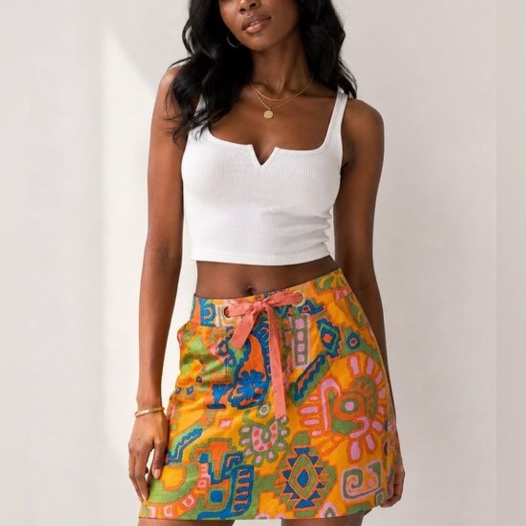 Abstract Orange Print Tie-Waist Mini Skirt 8