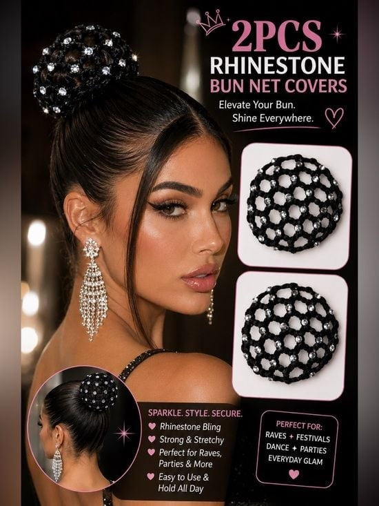 Black Crystal Bun Covers | Y2K Balletcore Rave Hair Accessories
