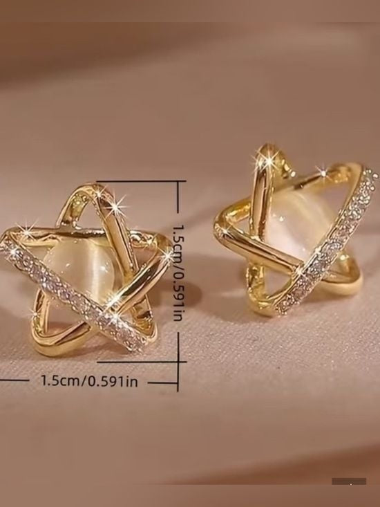 Gold Pearl Orbit Stud Earrings for Women