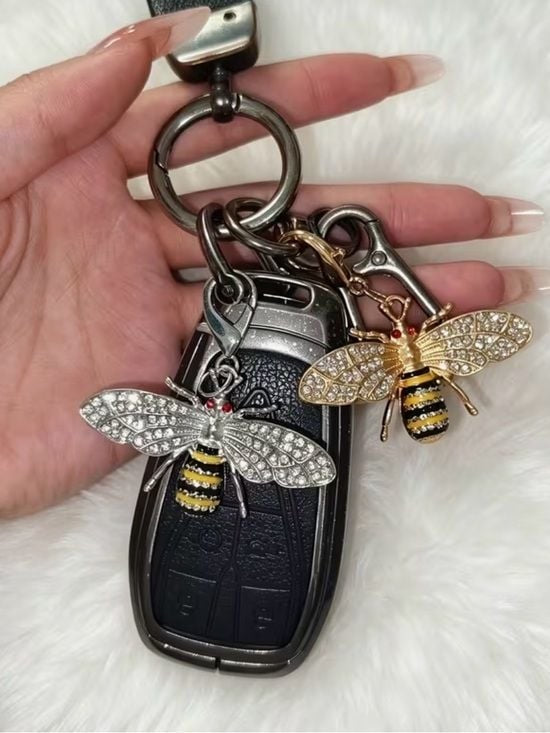 Key & Card Holder with Gold Bee Charm by