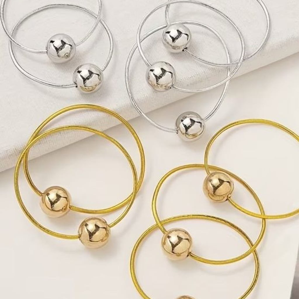 Sterling Silver-Tone Bead Hair Rings & Hair Tie Set - Silver