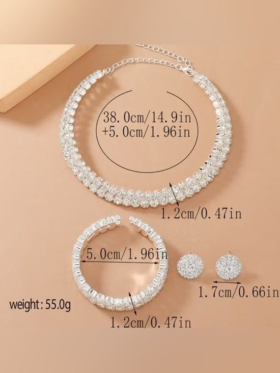 Crystal Pavé Silver-Tone Necklace and Bracelet Set - Elegant White Sparkle