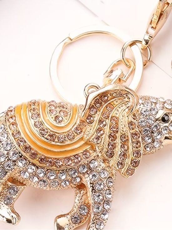 Rose Gold Pink Crystal Elephant Keychain Key & Card Holder Charm