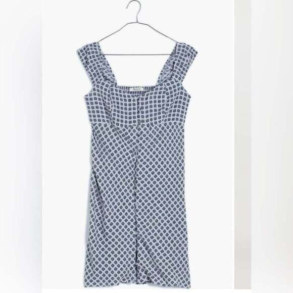 Last One! NWT MADEWELL Patterned Button Down Mini Dress Soft Blue Sz 6