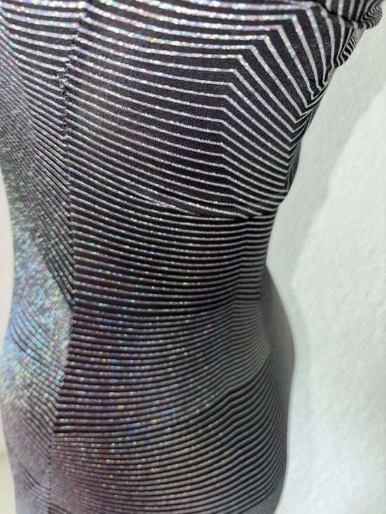 Black Bead Strapless Holographic-Effect Bodycon Dress - Black with Iridescent