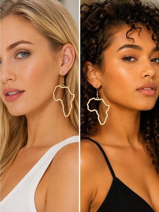 Gold Africa Outline Dangle Earrings - Women Jewelry