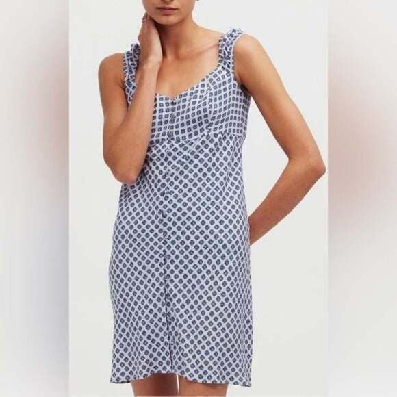Last One! NWT MADEWELL Patterned Button Down Mini Dress Soft Blue Sz 6