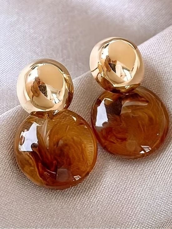Light Brown Round Double Drop - Women's Jewelry Earrings