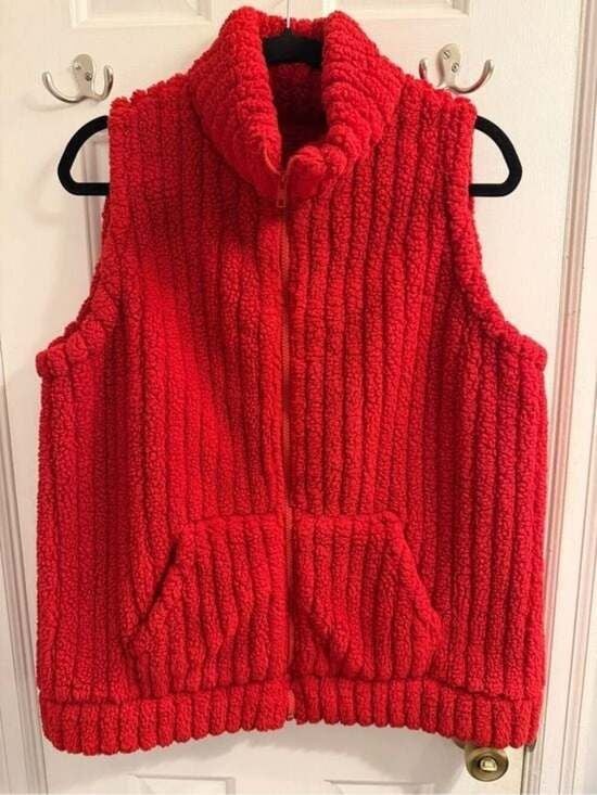 Red Plush Zip-Front Women's Sweater Vest XXL