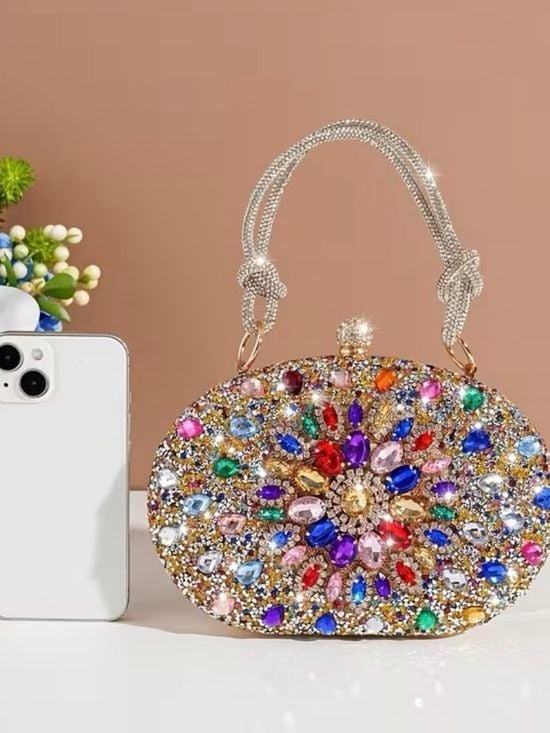 Crystal Jeweled Oval Evening Bag - Multicolor