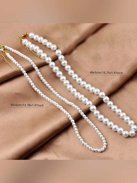 2 Classic Pearl Layered Necklace - Elegant White Pearls