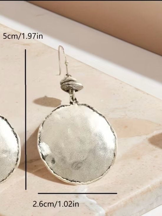 Hammered Gold Disc Drop Earrings - Women Jewelry