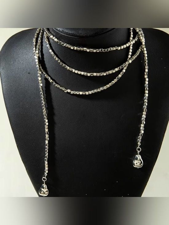 Layered Silver Beaded Wrap Necklace - Women Jewelry