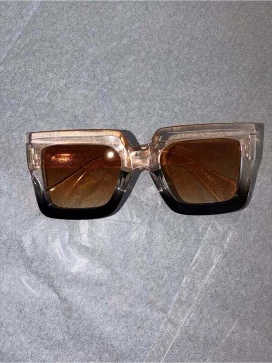 Gradient Clear-to-Black Square Sunglasses with Brown Lenses