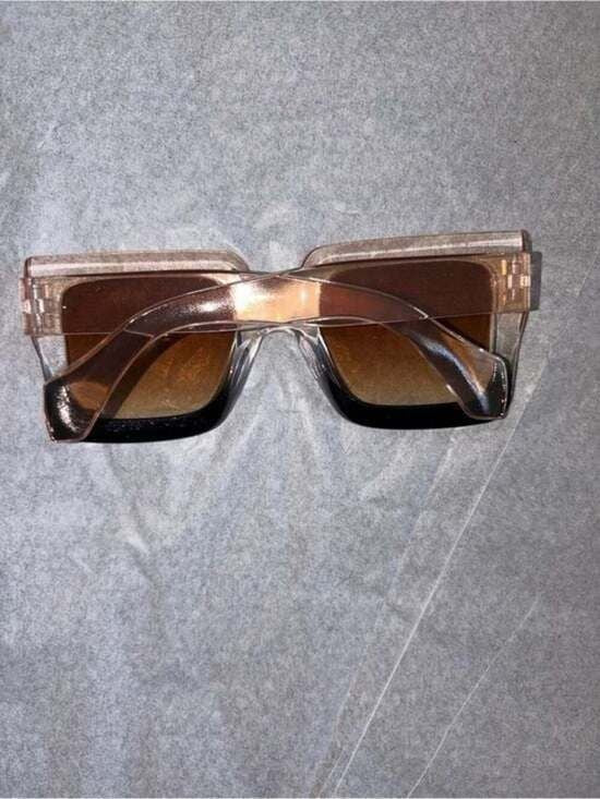 Gradient Clear-to-Black Square Sunglasses with Brown Lenses