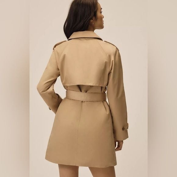 ELLEN TRACY Shirt Khaki Belted Hooded Trench Coat Sz Small