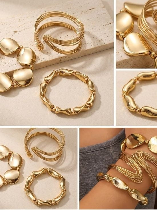 3 Pieces Stackable Bracelet Set Gold OS