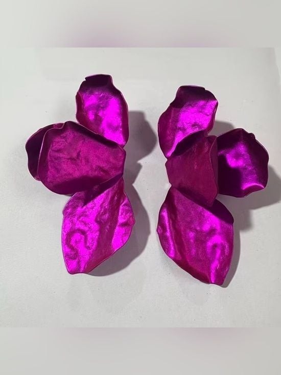 Scarlet Elias Statement Fuchsia Petal Earrings - Vibrant Lightweight Floral Drop