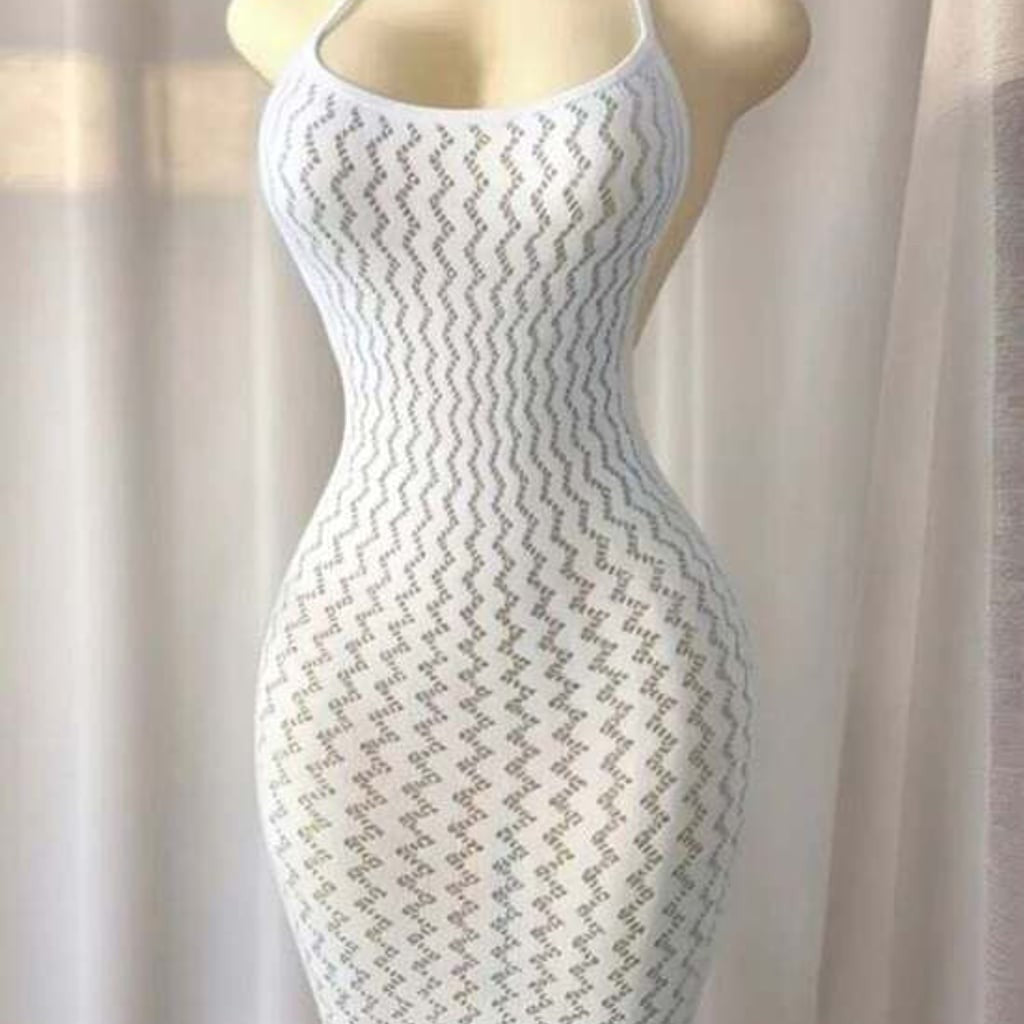 White Crochet Midi Dress with Halter Neck OS