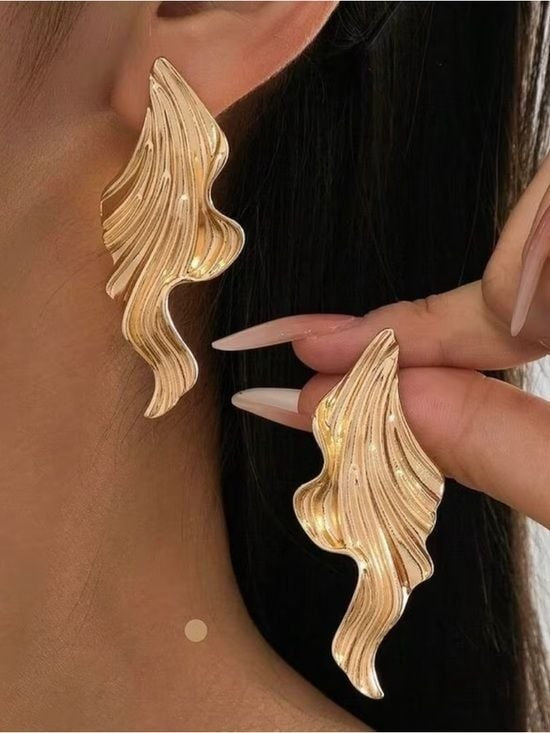 Textured Gold Wave Drop Earrings for Women