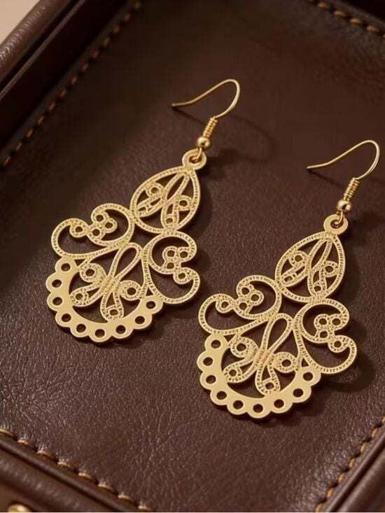 Gold Filigree Drop Earrings - Elegant Women's Jewelry
