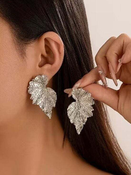 Silver Leaf Drop Earrings - Sculpted Women's Jewelry