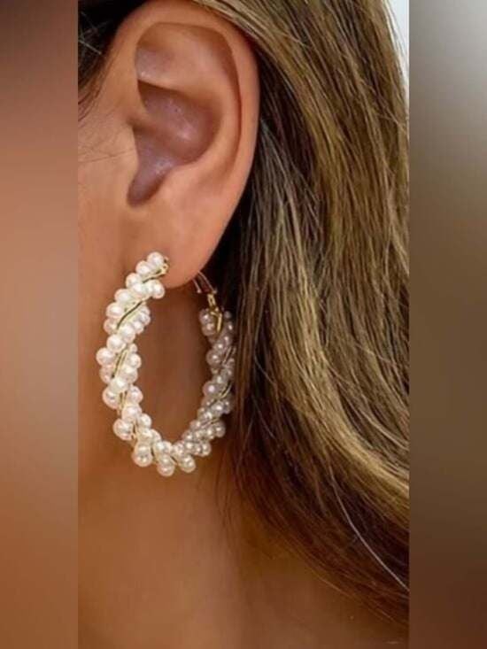 Pearl-Wrapped Hoop Earrings - White