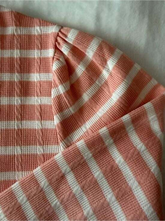 croft & barrow Peach and White Striped Long-Sleeve Tee Perite Large