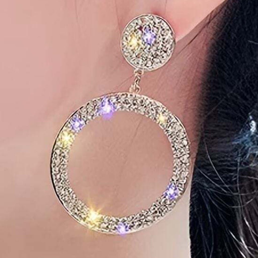 Radiant Silver Crystal Circle Drop Earrings
