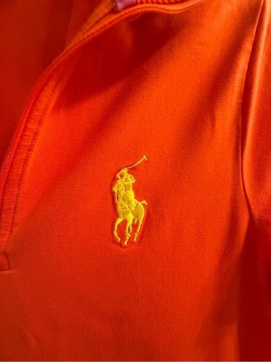 Stretch Cotton Short Sleeve Ralph Lauren Golf Orange Half Zip Polo Shirt Medium