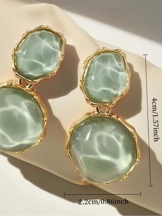 Gold-Edged Mint Green Double Drop Earrings - Women Jewelry
