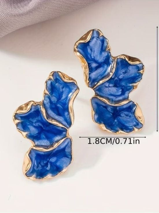Blue Enamel Petal Drop Earrings - Women