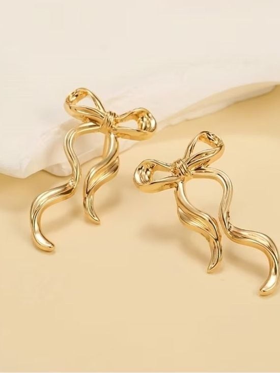Gold Bow Drop Earrings for Women