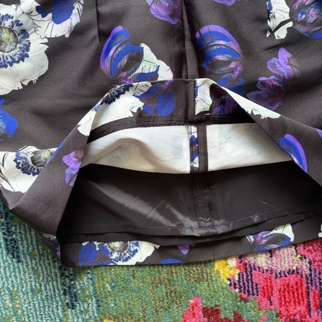 J. Crew Black Mini Skirt with White and Purple Floral Print Sz 4
