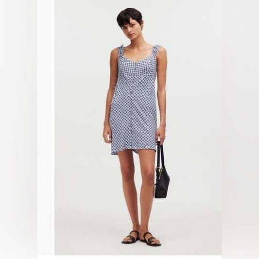 Last One! NWT MADEWELL Patterned Button Down Mini Dress Soft Blue Sz 6