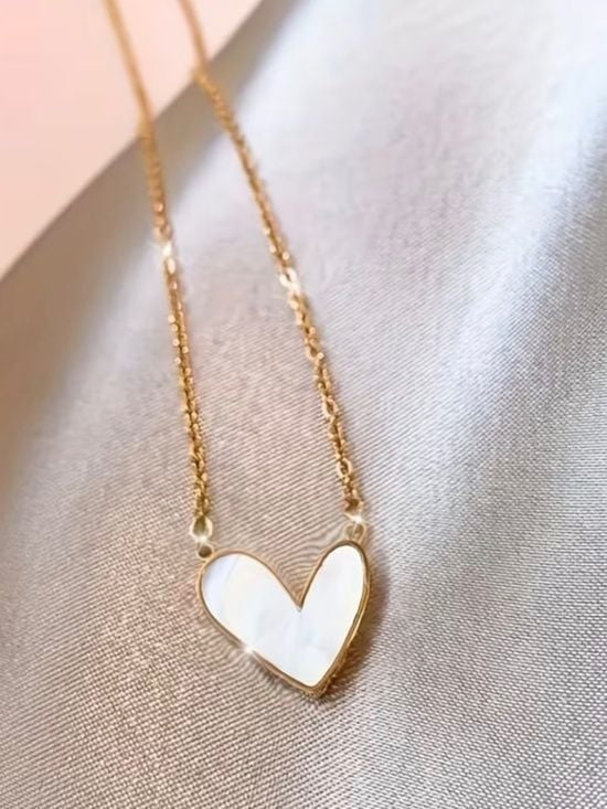 Gold-Tone White Heart Pendant Necklace