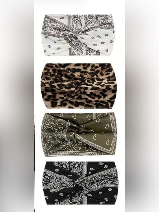 Bandana-Print Olive Stretch Headband - 4-Pack Fashion Set